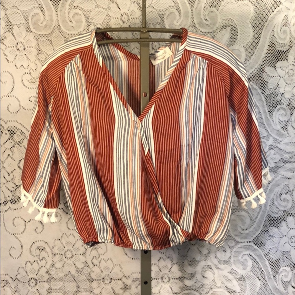 🍉 Lavender Field Striped Wrap Top Shirt